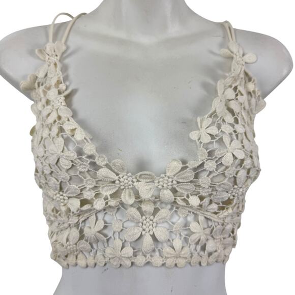 Free People Other - Free People Intimately Lace Crochet Floral Bralette Bra V-Neck Pullover Ivory M